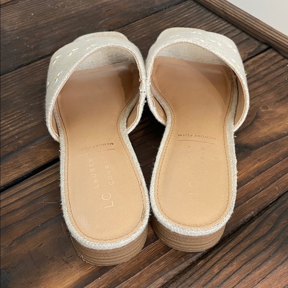 Lauren Conrad Beige Linen Look Yvonne Daisy Dress Slide Sandals - Picture 4 of 6